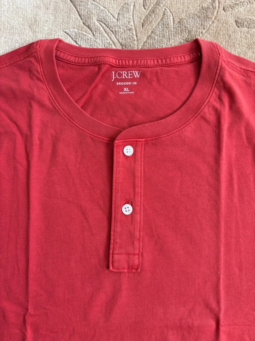 NWT, J. Crew Red Broken In Short-Sleeve Henley, Cotton Jersey, Size XL